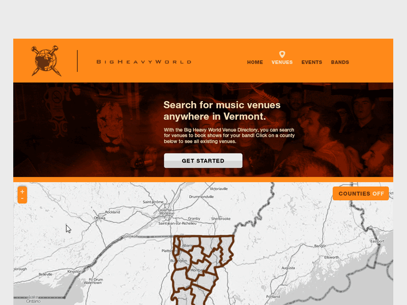 Venue Directory (GIF) application bands big heavy world design directory gif map music venue vermont web
