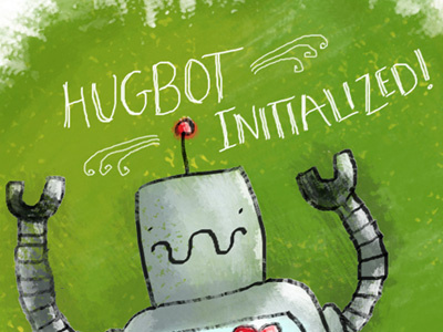 Hugbot cute doodles grunge robots watercolor