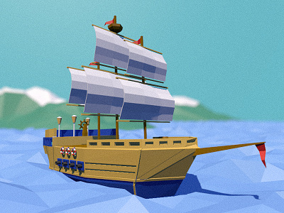 Low poly c4d ocean pirate ship
