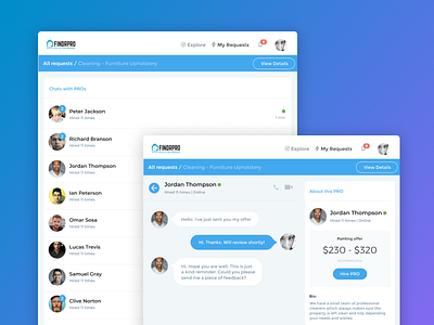 Marketplace to find the right professional chat ipad markeplace material design saas ui ux