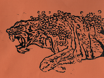 Swimming Tiger, Woodcut illustration tiger woodcut