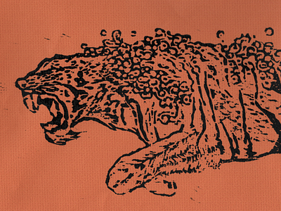 Swimming Tiger, Woodcut