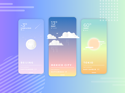 Weather App 🌦 colorful design flat illustration minimal mobile mobile app design mobile ui uidesign uiux weather app
