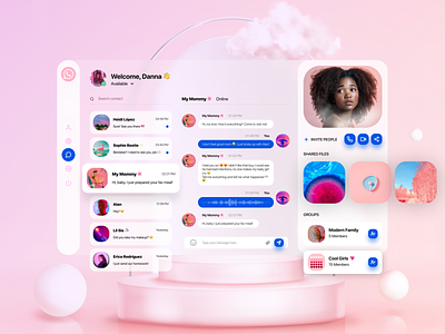 WhatsApp Redesign 🦄 design desktop app desktop design glassmorphism minimal pink redesign concept ui userinterface uxui webdesign whatsapp