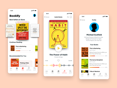 Bookify Mobile App Design | E-book Reader + Audiobook App audiobook design ebook mobile app design ui