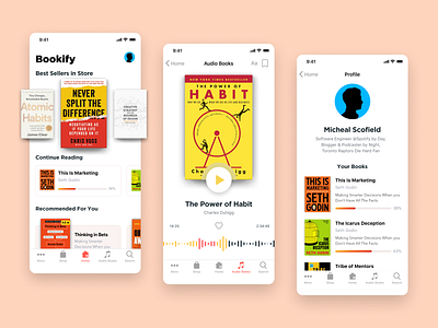 Bookify Mobile App Design | E-book Reader + Audiobook App