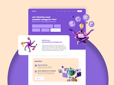 Admiss: College finder 3d app design digital flat form landing page landing page ui minimal ui ux web website