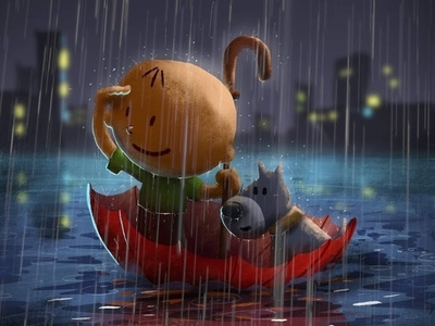 Captain "umbrella" and his friend 2d character art illustration procreate rain umbrella