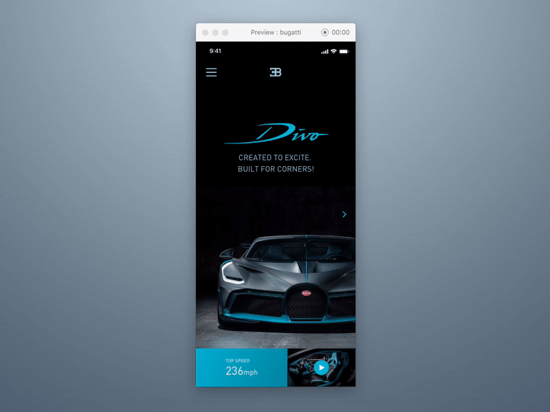 Bugatti Divo app adobexd app appdesign bugatti motorsports productdesign ui ux