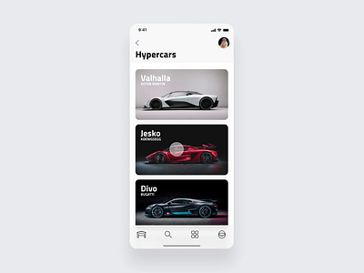 Hypercar App adobexd app appdesign aston martin autoanimate bugatti car hypercar lotus motorsports product design supercar ui ux