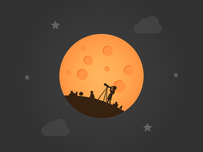 Looking at Lunar Eclipse art design eclipse graphic illustration lunar eclipse moon sky sun telescope