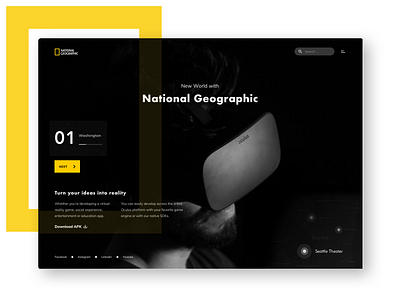 National Geographic apk ar black dark discovery landing page map national geographic online tech technology typography ui usa ux virtual vr web