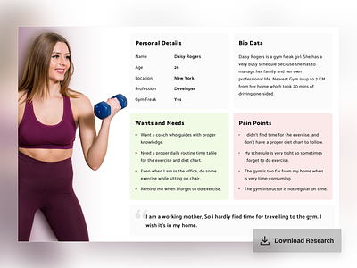 User Persona Fitness activity app chart diet fitness gym health management research sport training user experience user persona user personas ux workout