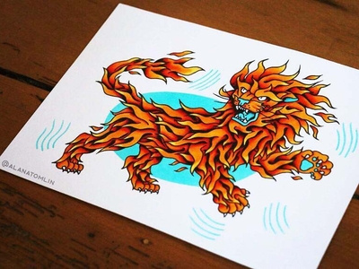 Fire Lion alana tomlin alanatomlin american traditional cat fire flames illustration lion tattoo traditional tattoo