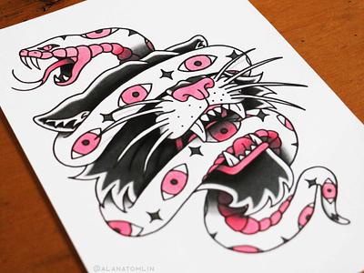 Snake Eyes alana tomlin alanatomlin american traditional cat copic copic markers panther snake snakeeyes tattoo traditional tattoo