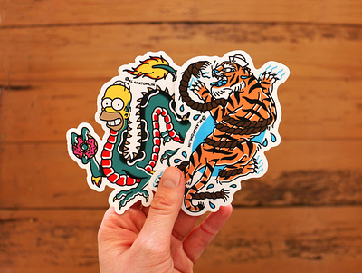⚠️ Coming soon! ⚠️ alana tomlin alanatomlin american traditional cat dragon homer simpson sticker stickers tattoo the simpsons tiger traditional tattoo