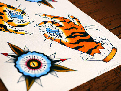 🧶Cat Hands 🧶 alana tomlin alanatomlin american traditional cat flower hands illustration leopard mandala painting tattoo tiger traditional tattoo