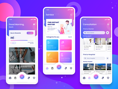 Qure Mobile App app application design doctor gradient inspiration invite ios iphone x mobile ui ui ux design ux