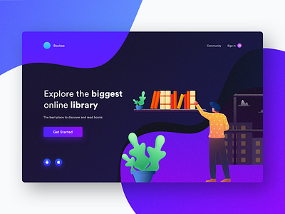 Bookee - Online Library Website dark design download free download freebie gradient illustration invite landing page sketch ui ui web uidesign ux web website