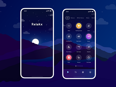 Relakx Meditation App android application dark design gradient invite ios iphone x mobile ui ui ux design ux