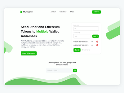 Landing Page for MultiSend. An Ethereum Dapp cryptocurrency graphics illustration landing page trading ui ux web