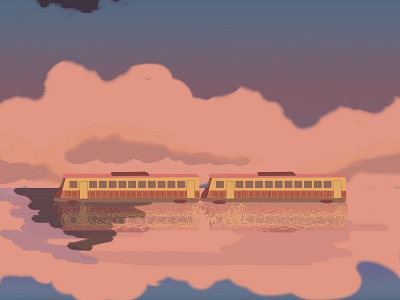 Cloud, Sea and Train illustration