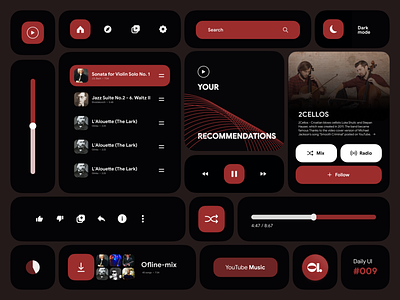 YouTube Music redesign UI kit - Dailu UI #009 design kitdesign kits music app redesign ui ui design uikit uikits ux youtube