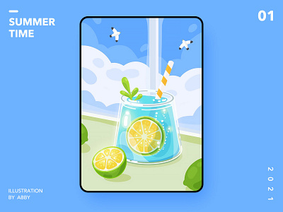 summer illustration，drink，lemon