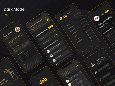 Search Job app dark mode dark ui design mobile app ui uiux ux xd design yellow