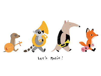 Let's Music abbey road animal anteater beatles cute drawing fox illustation lemur meerkat music