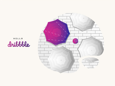 Hello Dribbble! ball design dribbble invite first shot hello hello dribbble illustration rain umbrella