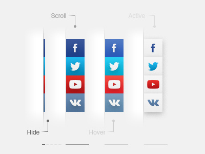 Social Media active button colors design hide hover icon interface media scroll social ux