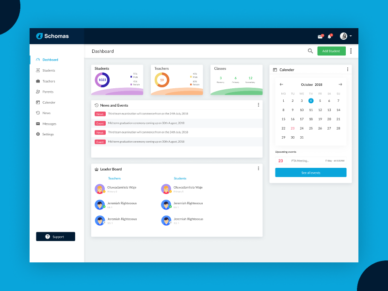 School management portal admin dashboard by Jeremiah Righteous on Dribbble