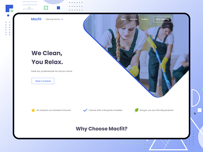 Cleaning Service Landing Page - Macfit branding cleaning company concept design home homepage illustration landing page modern office prototype redesign services ui ux web website whitespace