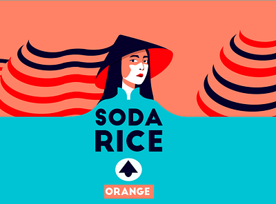 Soda Rice - Sticker and branding for soda branding design flat hat icon illustration logo oranges oriental rice ricefields sticker typography woman