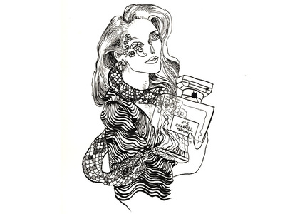Rotted beauty black and white horror illustration ink inktober 2018 perfume snakes