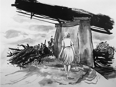 Carnival of Souls black and white horror illustration independent film ink inktober 2018