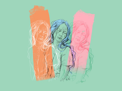 Sisters branding design digital illustration drawing green illustration orange pink procreate product sketch
