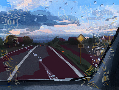 Nostalgie cars digital illustration driving dusk illustration nostalgia pavement playoffs nostalgia procreate rain