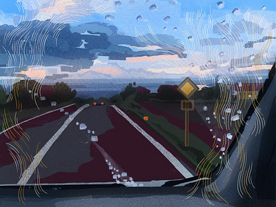 Nostalgie cars digital illustration driving dusk illustration nostalgia pavement playoffs nostalgia procreate rain