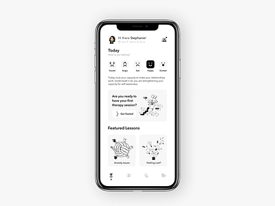 Black & White Therapy App app app design black white black and white blackandwhite minimal mobile app mobile app design therapy therapy app ui