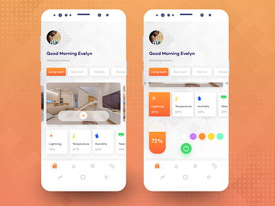 Smart home camera card gradient ios light mobile mockup selection smart home swipe switch user interface ux