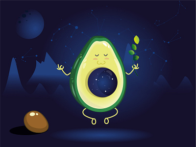 Avocado in space avocado dribbble dribble shot flat design flat illustration illustration space