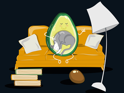 Cat inside avocado avocado dribble shot flat design flat illustration illustration