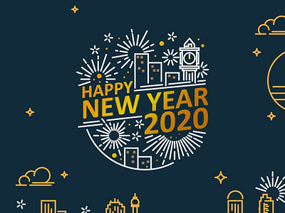 happy new year 2020 line art style
