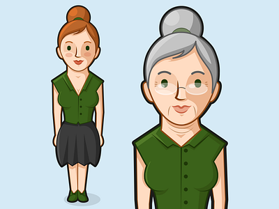 Woman - Young & Old character clean detail flat illustration insurance old outlines pensioner woman young