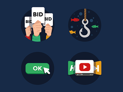 Icons for SponsorPay.com animated button fish flat hands hook icons iconset sponsorpay video youtube