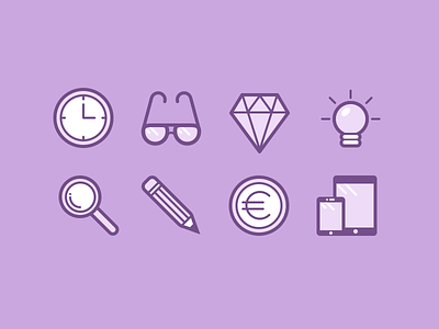 Icons for upcoming project - Part 2 bulb clock coin device diamond flat glasses icon mobile pen pencil zoom