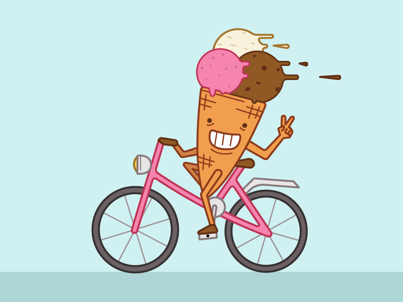Icecycle speed happy waffle pink bold flat illustration cream ice cream ice bike bicycle