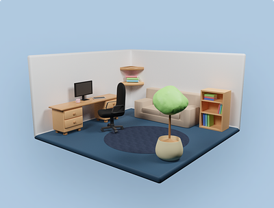 3D Office 3d 3d animation 3d art 3d illustration blender blender3d desk home office illustration office pc wfh